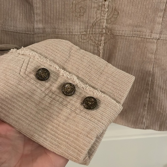 Aziz Womens S Beige Embroidered Corduroy Blazer Jacket With Floral Design - Picture 9 of 12